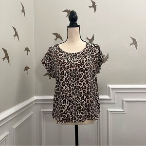Pink Rose Cheetah Animal Print Boho Top (Size M)